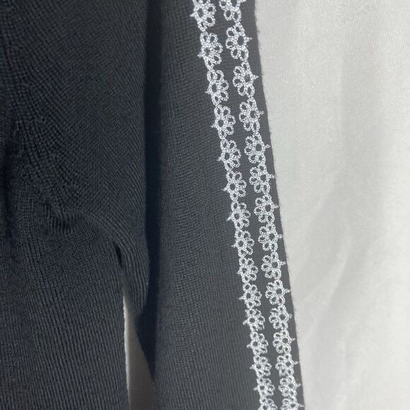 NANETTE LEPORE black white floral embroidery merino wool long sleeve dress XS - Picture 8 of 15